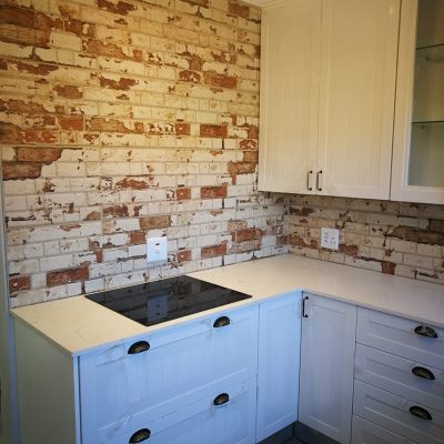 Kitchen revamp with White Wrap Shaker doors with Vanilla quartz tops