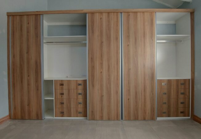 Sahara melamine built-in cupboard with sliding doors and built-in drawers and shelves