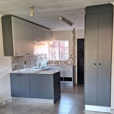 Kitchen upgrade using Folkstone Grey and Storm Grey melamine