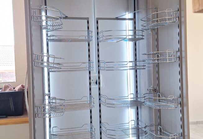 Congo melamine grocery unit with internal LED lights and larder unit