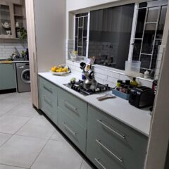 Kitchen revamp using Caraz, Congo and Arden Melamine with Vanilla quarts tops